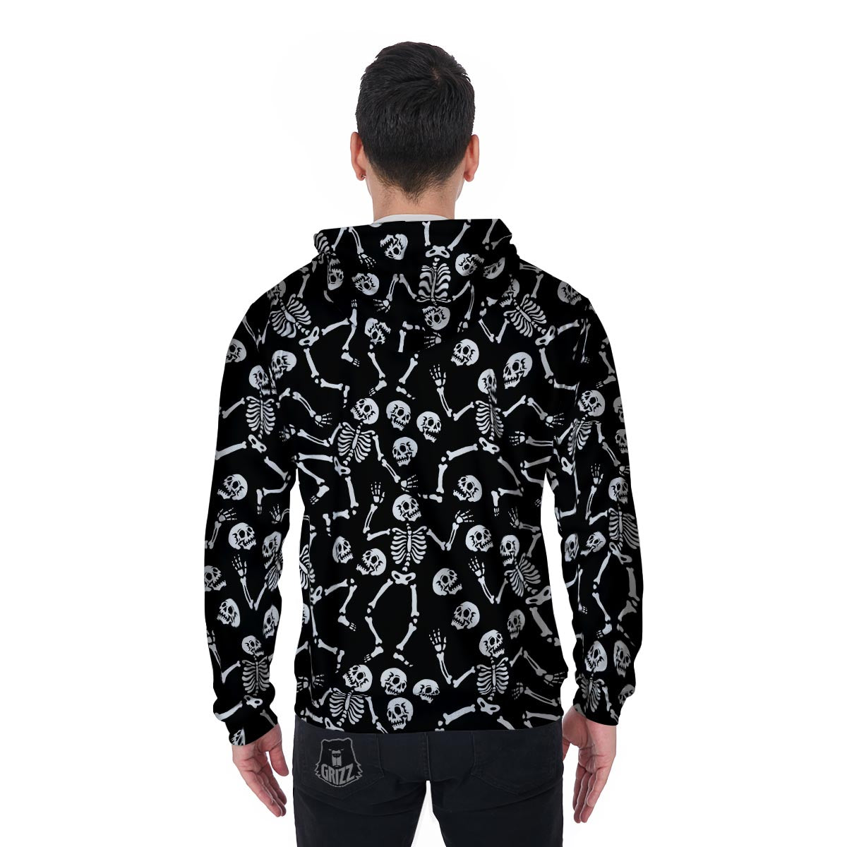 Skeleton Dancing Halloween Men's Zip Up Hoodie-grizzshop