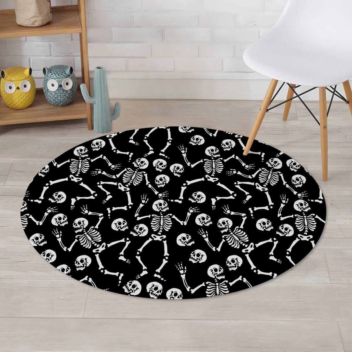 Skeleton Dancing Halloween Round Rug-grizzshop