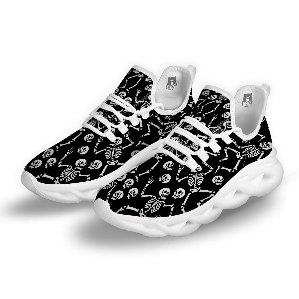 Skeleton Dancing Halloween White Running Shoes-grizzshop