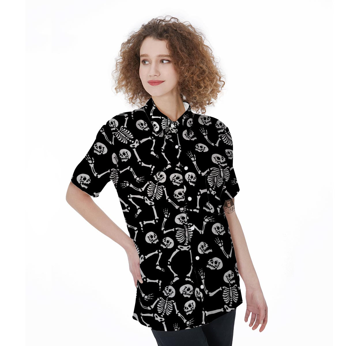 Skeleton Dancing Halloween Women's Short Sleeve Shirts-grizzshop