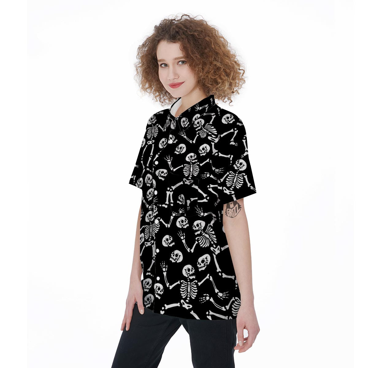 Skeleton Dancing Halloween Women's Short Sleeve Shirts-grizzshop