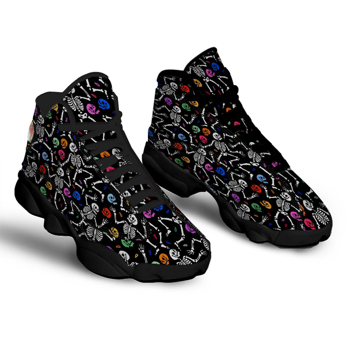 Skeleton Dancing Trippy Print Pattern Black Basketball Shoes-grizzshop