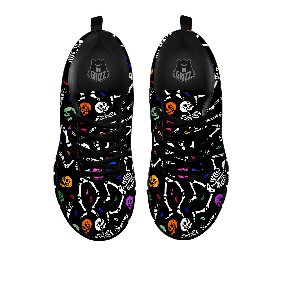 Skeleton Dancing Trippy Print Pattern Black Sneaker-grizzshop