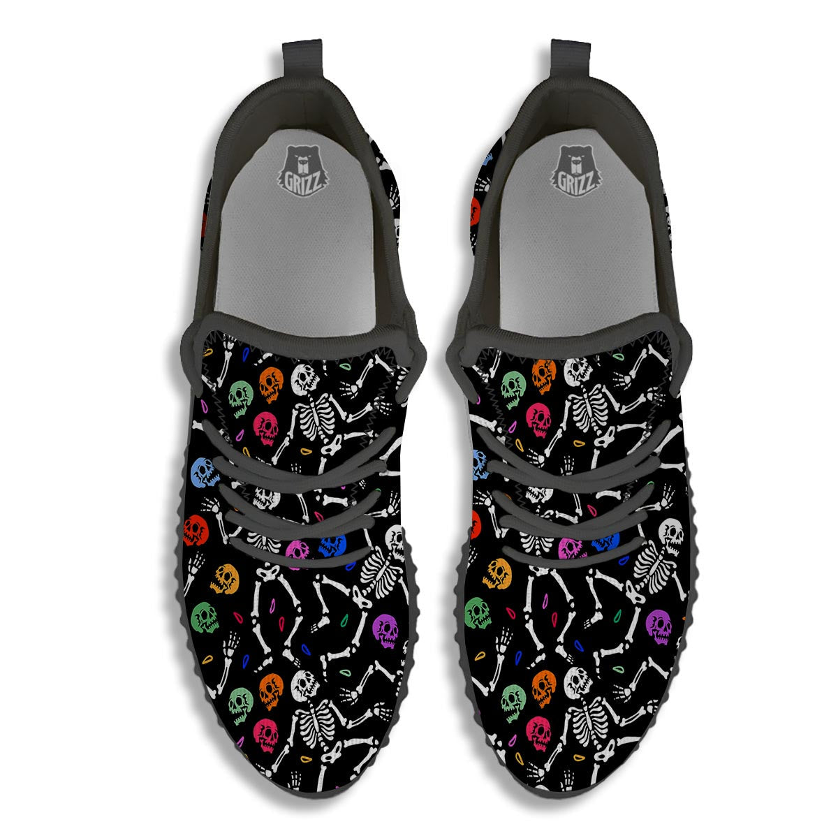 Skeleton Dancing Trippy Print Pattern Black Walking Shoes-grizzshop