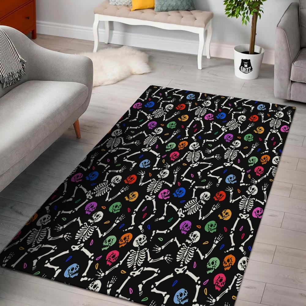 Skeleton Dancing Trippy Print Pattern Floor Mat-grizzshop