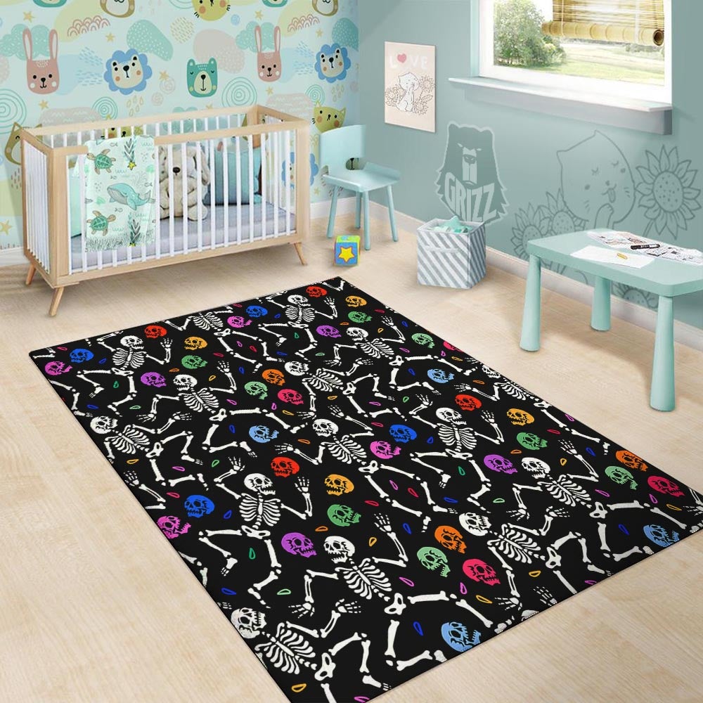 Skeleton Dancing Trippy Print Pattern Floor Mat-grizzshop
