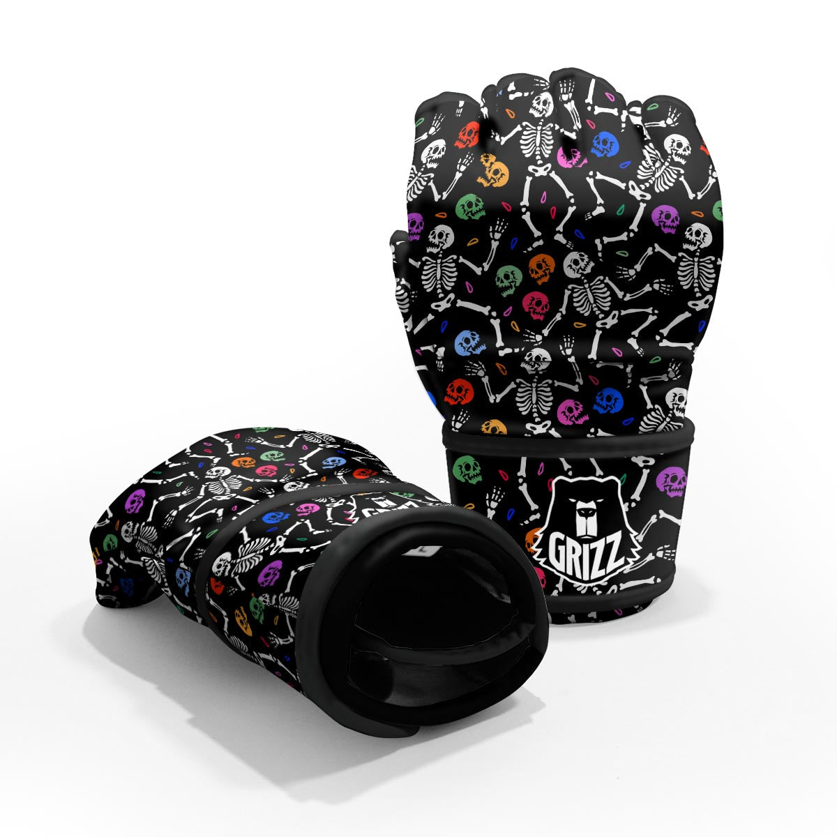 Skeleton Dancing Trippy Print Pattern MMA Gloves-grizzshop
