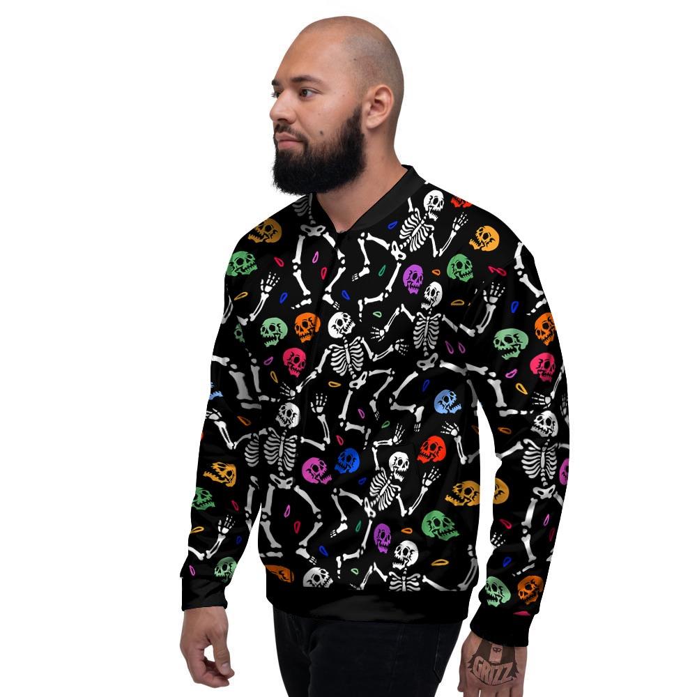 Skeleton Dancing Trippy Print Pattern Men's Bomber Jacket-grizzshop