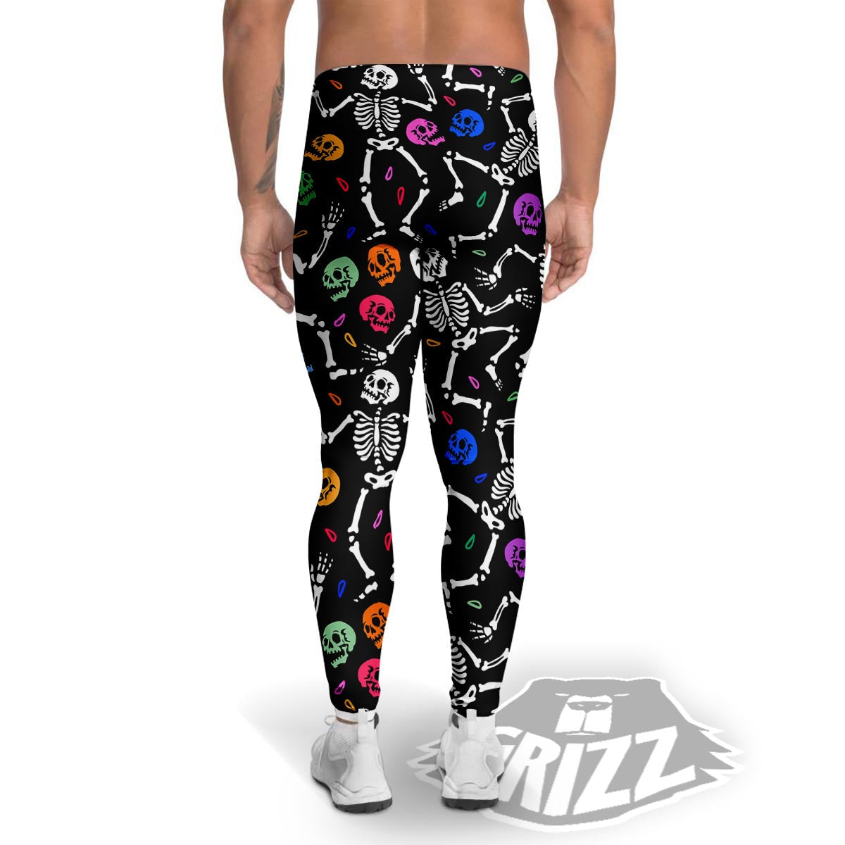 Skeleton Dancing Trippy Print Pattern Men's Leggings-grizzshop