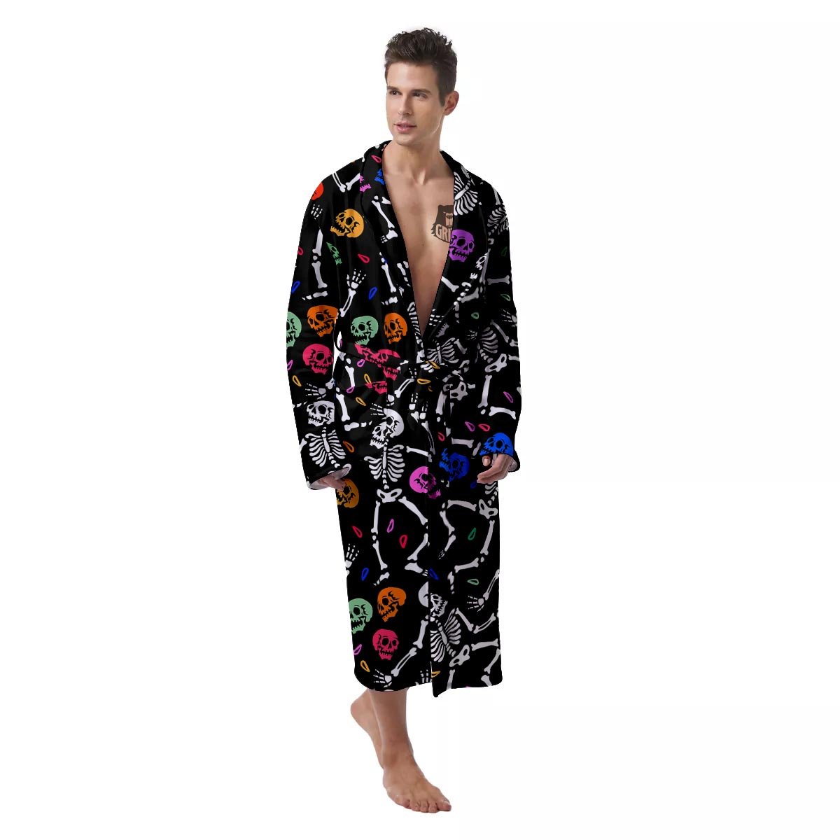 Skeleton Dancing Trippy Print Pattern Men's Robe-grizzshop