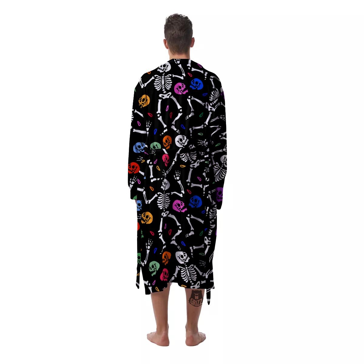 Skeleton Dancing Trippy Print Pattern Men's Robe-grizzshop