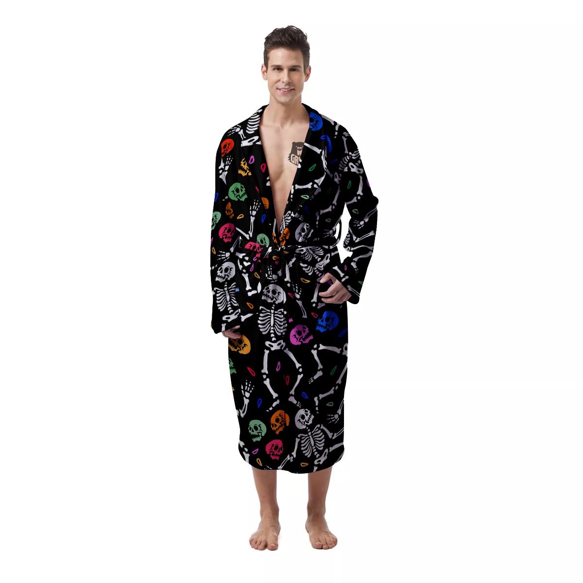 Skeleton Dancing Trippy Print Pattern Men's Robe-grizzshop