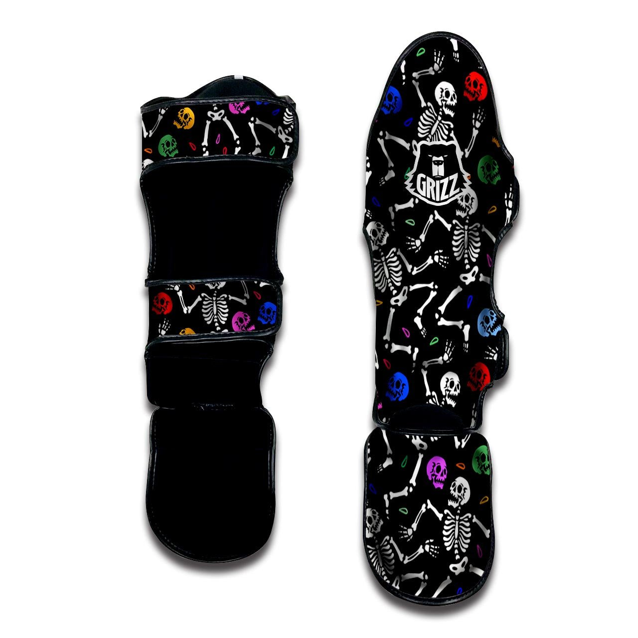 Skeleton Dancing Trippy Print Pattern Muay Thai Shin Guards-grizzshop