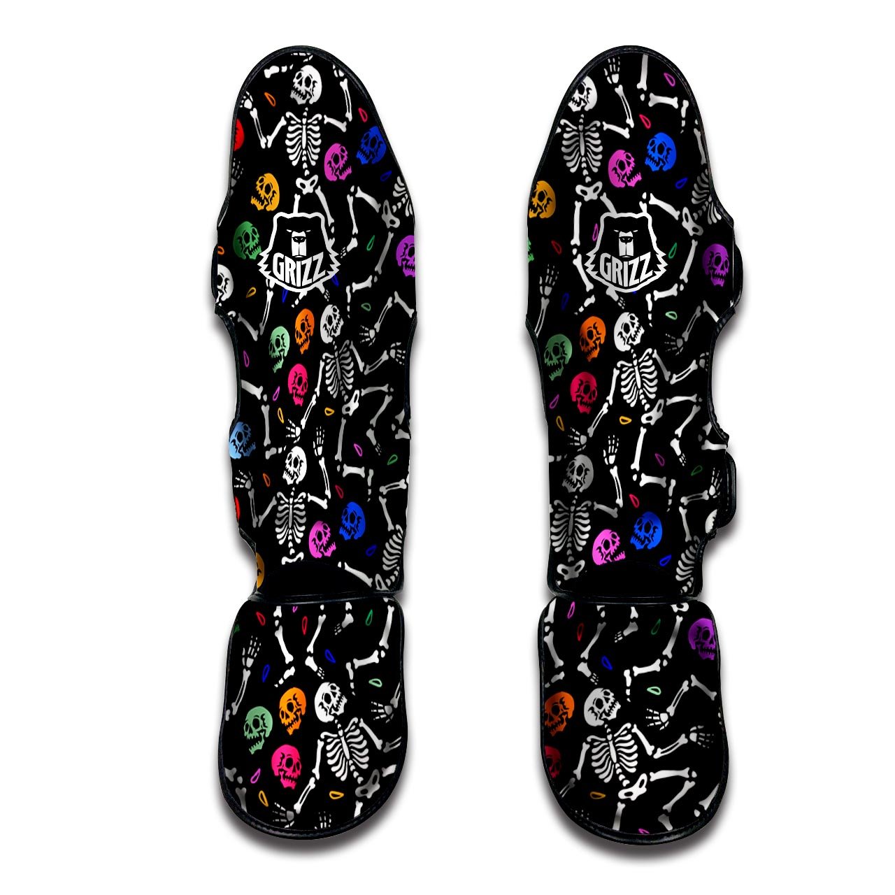 Skeleton Dancing Trippy Print Pattern Muay Thai Shin Guards-grizzshop