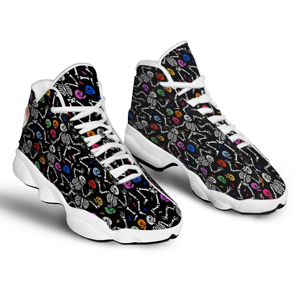 Skeleton Dancing Trippy Print Pattern White Basketball Shoes-grizzshop