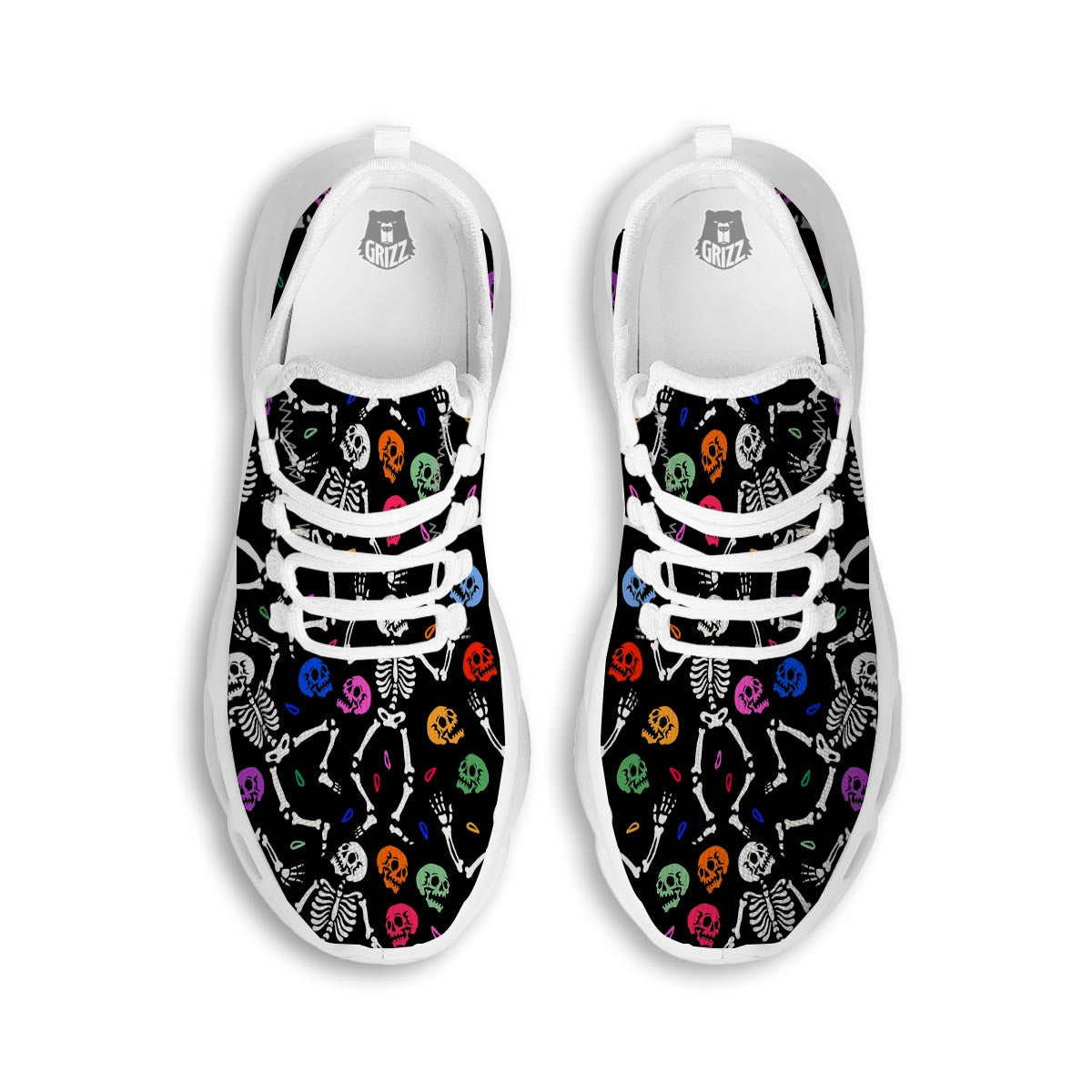 Skeleton Dancing Trippy Print Pattern White Running Shoes-grizzshop