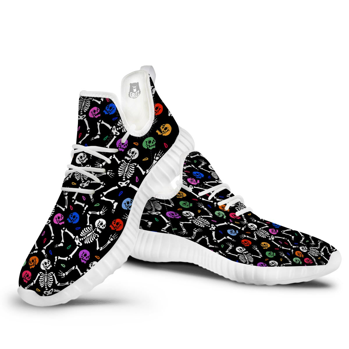 Skeleton Dancing Trippy Print Pattern White Walking Shoes-grizzshop