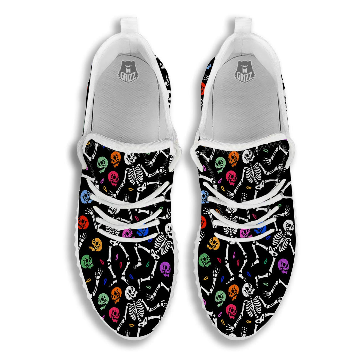 Skeleton Dancing Trippy Print Pattern White Walking Shoes-grizzshop