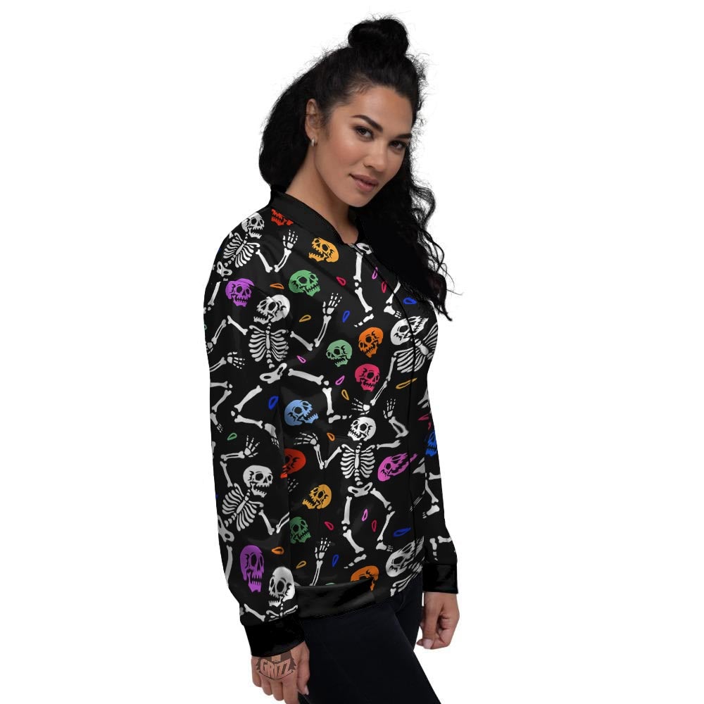 Skeleton Dancing Trippy Print Pattern Women's Bomber Jacket-grizzshop