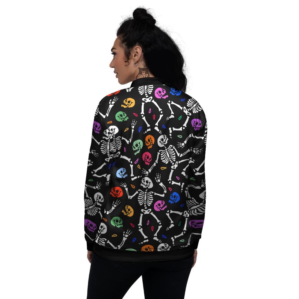 Skeleton Dancing Trippy Print Pattern Women's Bomber Jacket-grizzshop