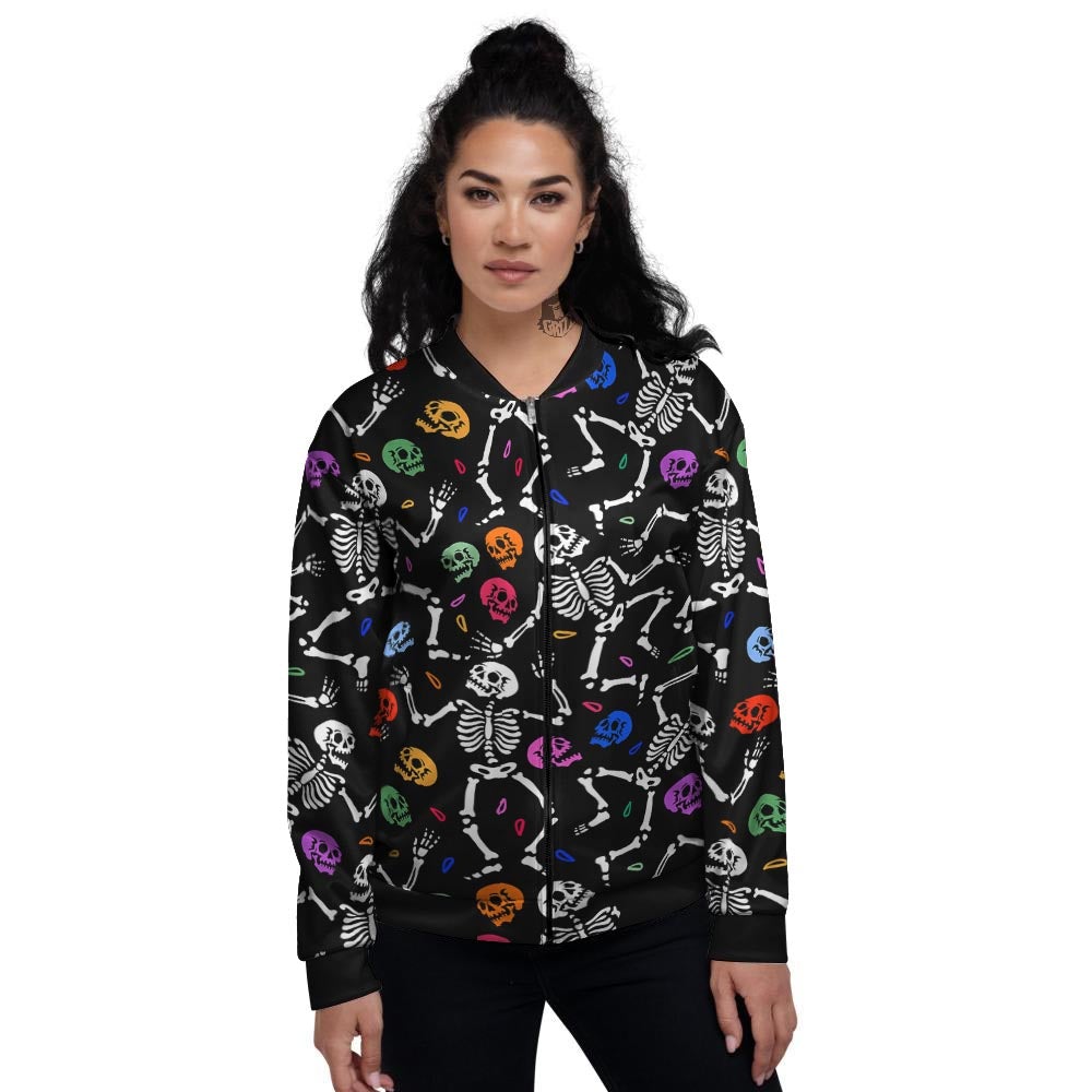 Skeleton Dancing Trippy Print Pattern Women's Bomber Jacket-grizzshop