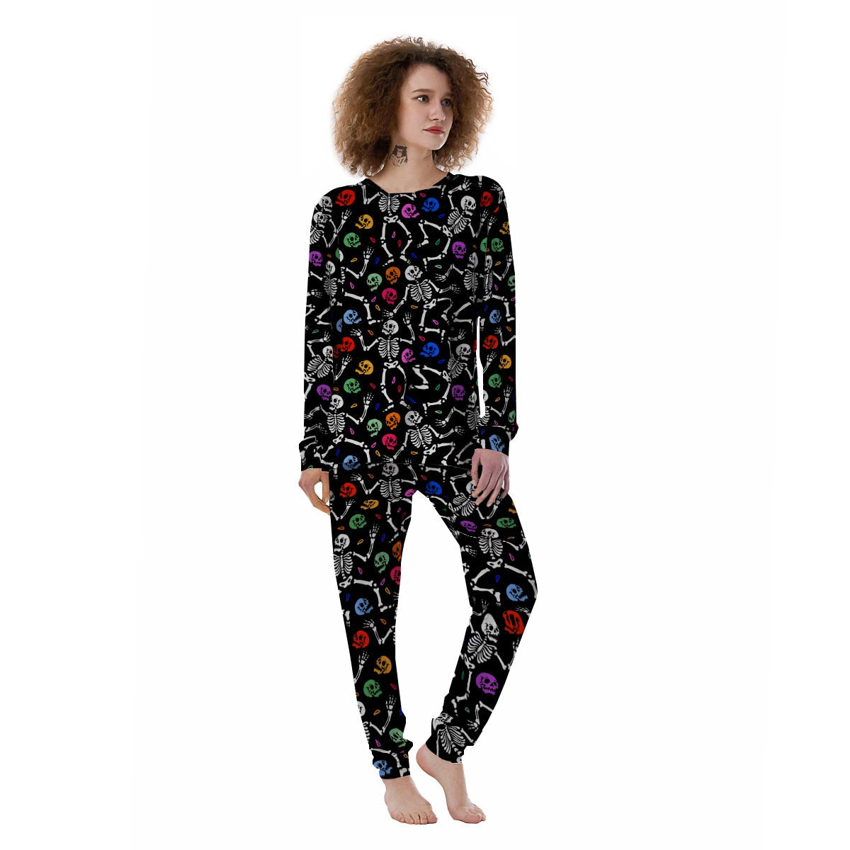 Skeleton Dancing Trippy Print Pattern Women's Pajamas-grizzshop