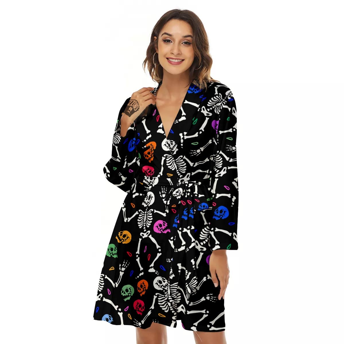 Skeleton Dancing Trippy Print Pattern Women's Robe-grizzshop