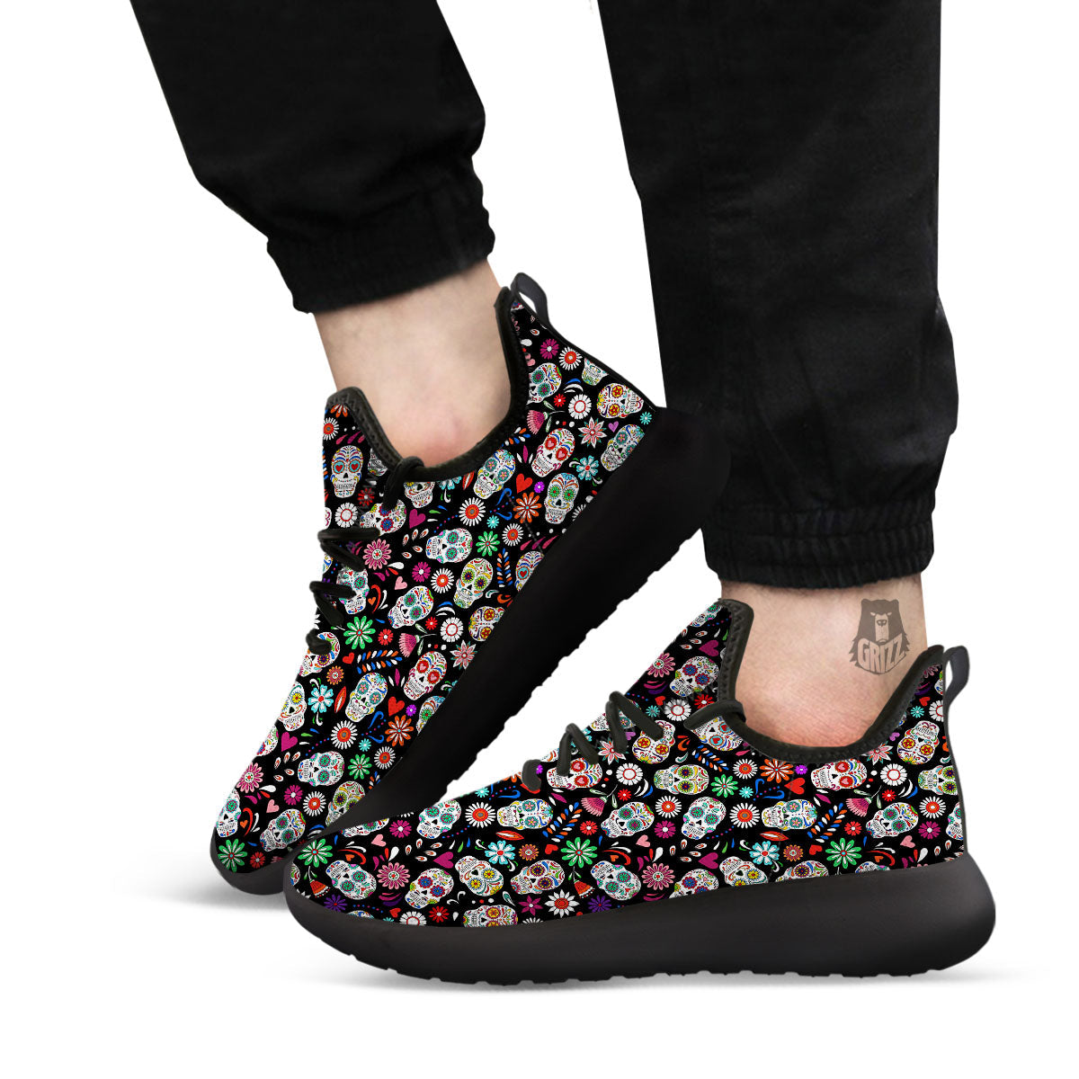 Skeleton Day Of The Dead Print Pattern Black Athletic Shoes-grizzshop