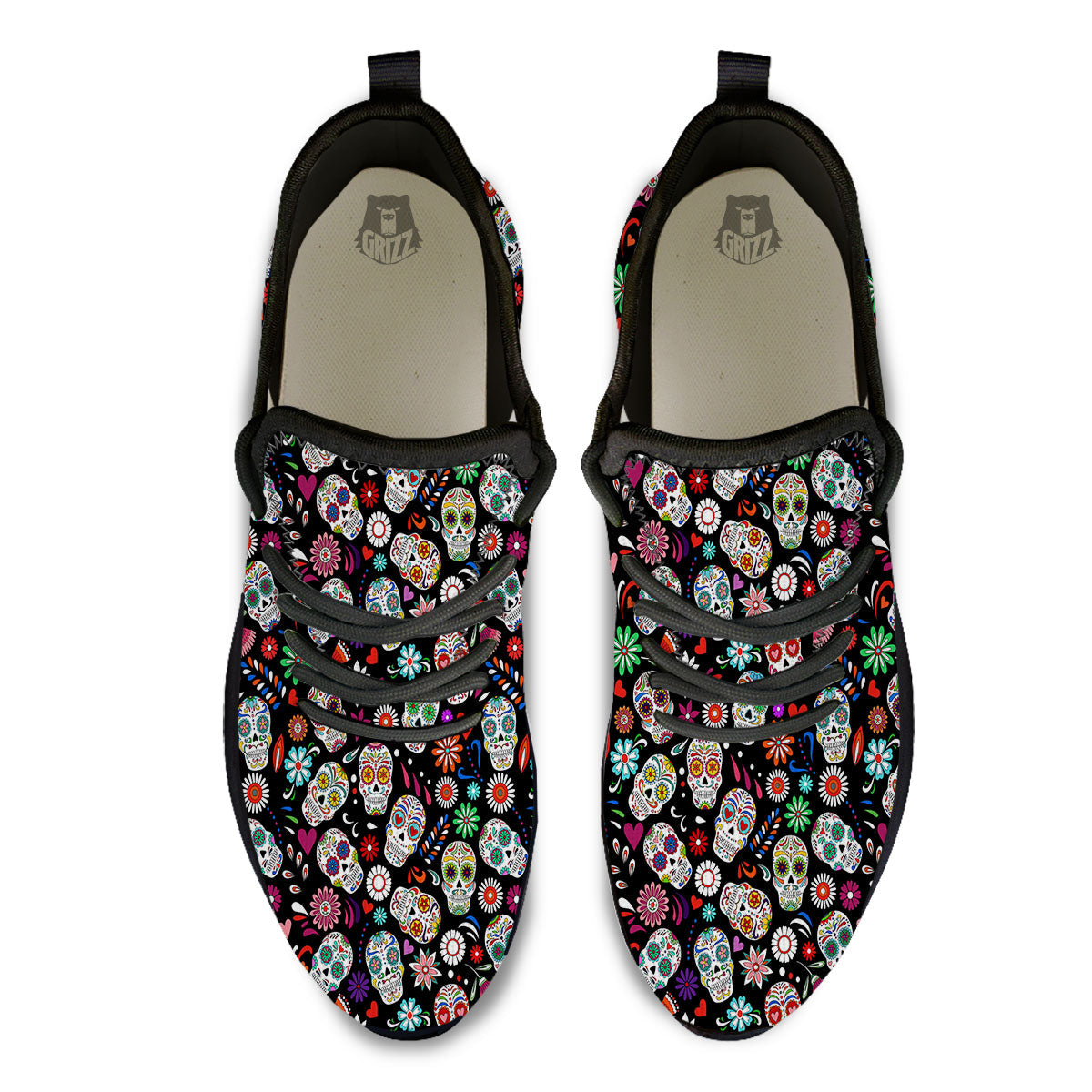 Skeleton Day Of The Dead Print Pattern Black Athletic Shoes-grizzshop