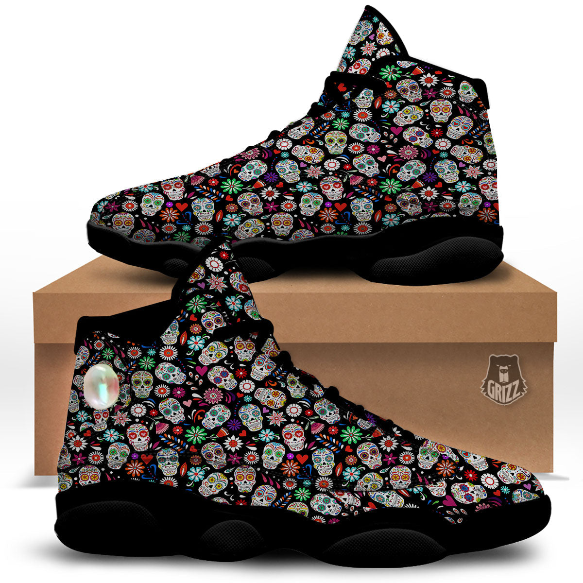 Skeleton Day Of The Dead Print Pattern Black Basketball Shoes-grizzshop