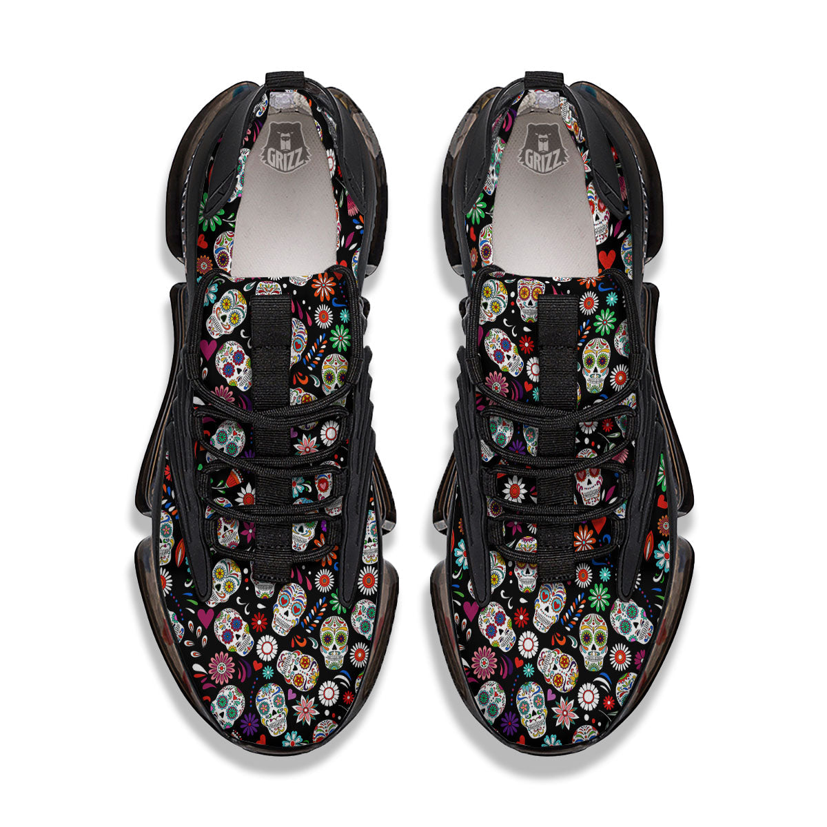 Skeleton Day Of The Dead Print Pattern Black Gym Shoes-grizzshop