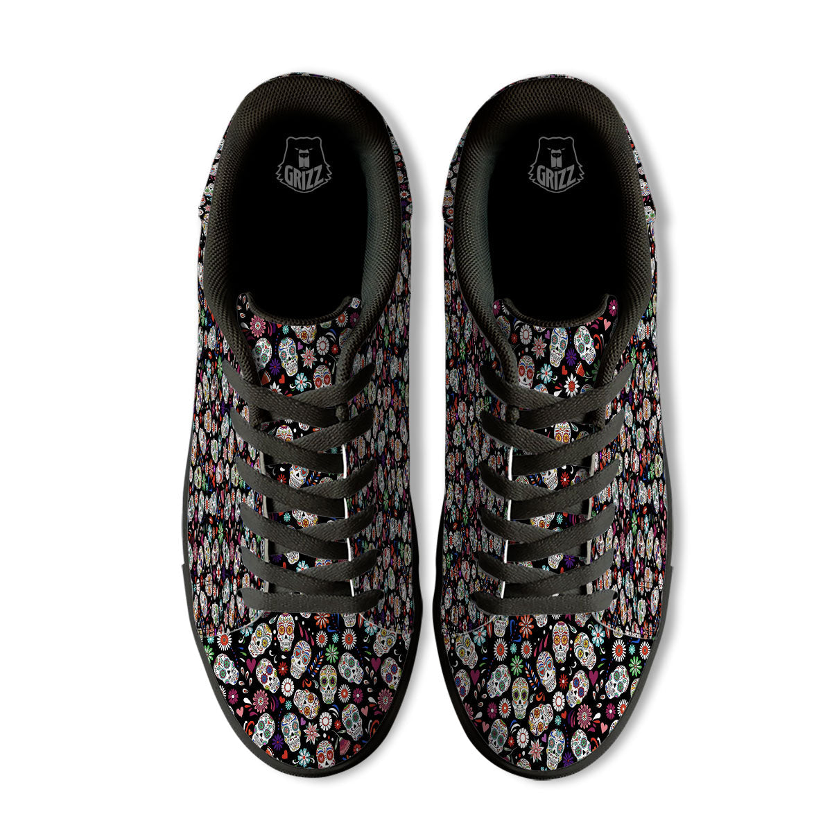 Skeleton Day Of The Dead Print Pattern Black Low Top Sneakers-grizzshop