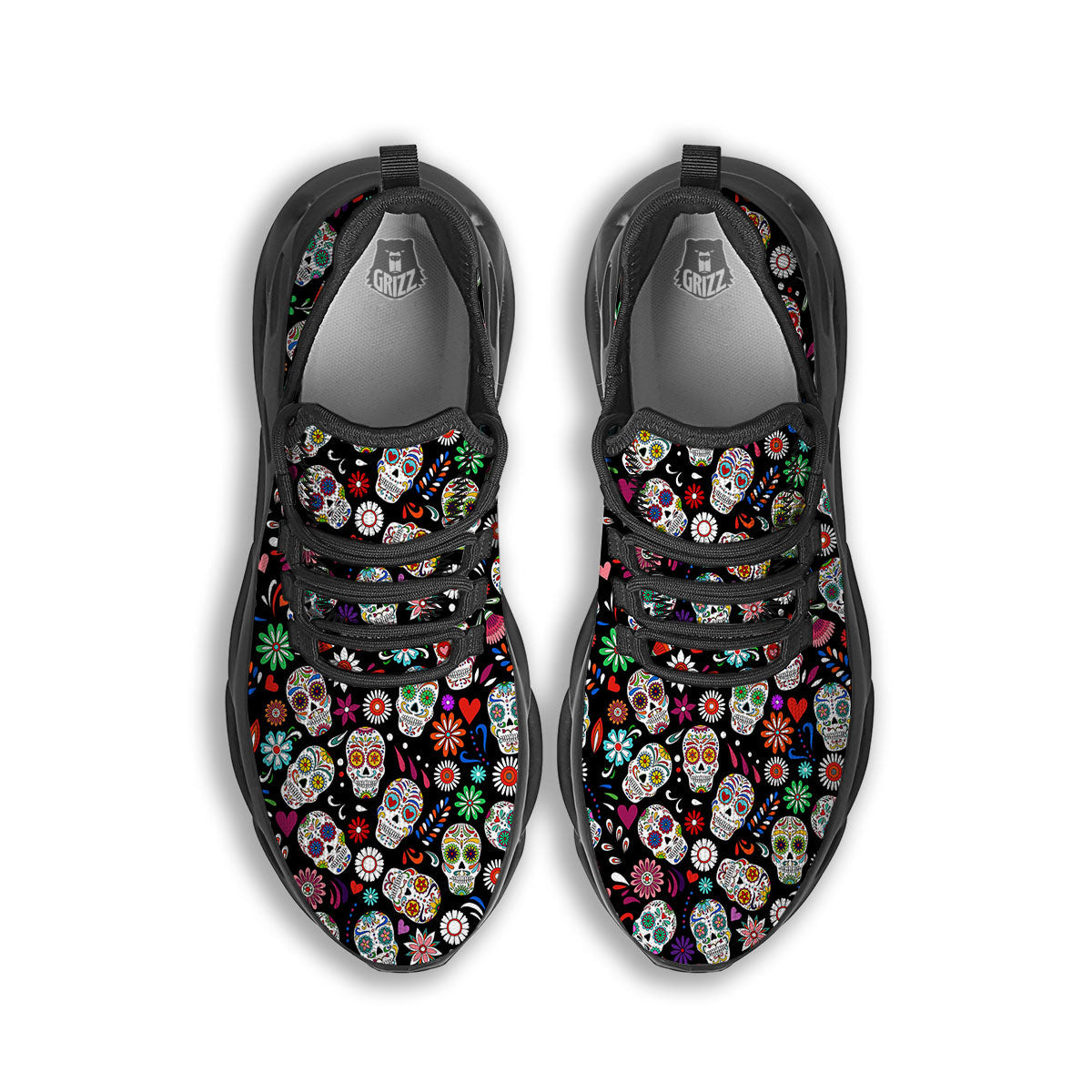 Skeleton Day Of The Dead Print Pattern Black Running Shoes-grizzshop