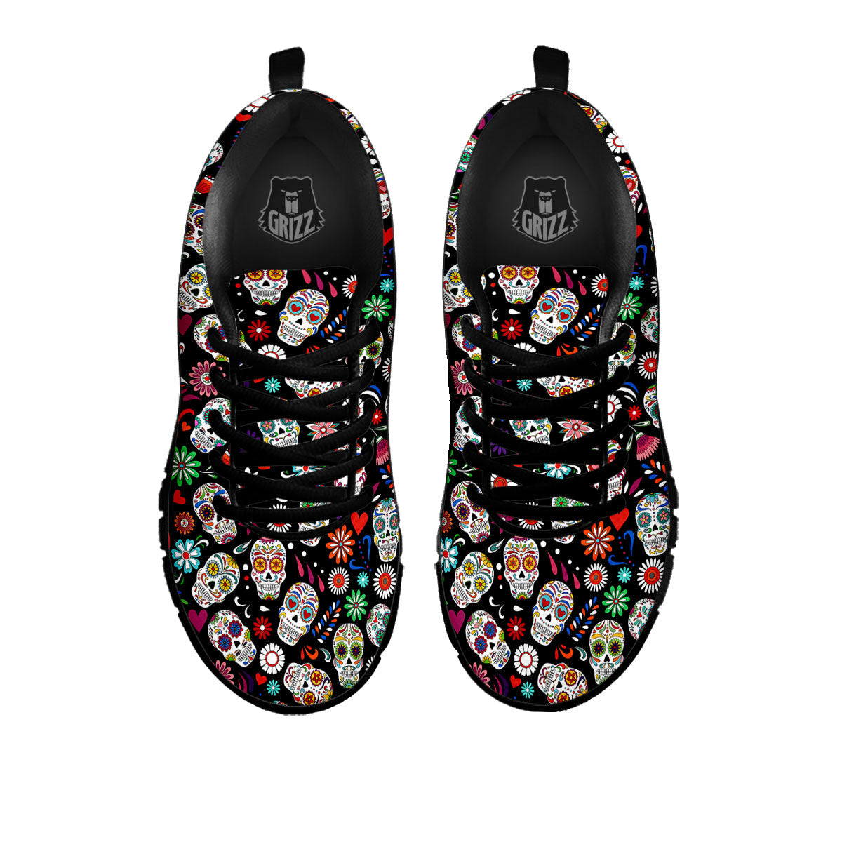 Skeleton Day Of The Dead Print Pattern Black Sneaker-grizzshop