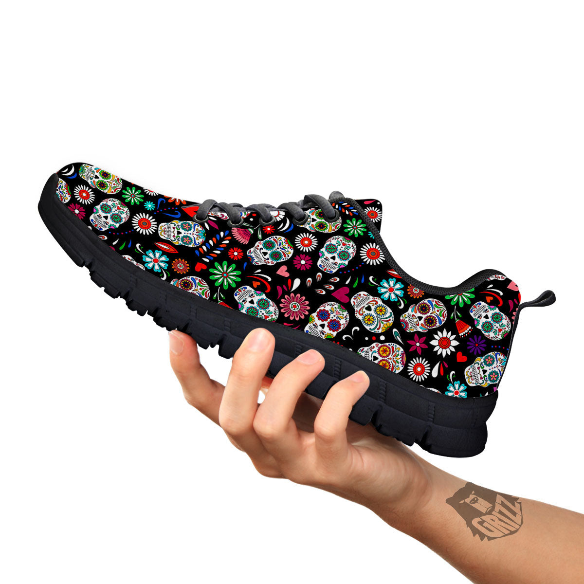 Skeleton Day Of The Dead Print Pattern Black Sneaker-grizzshop
