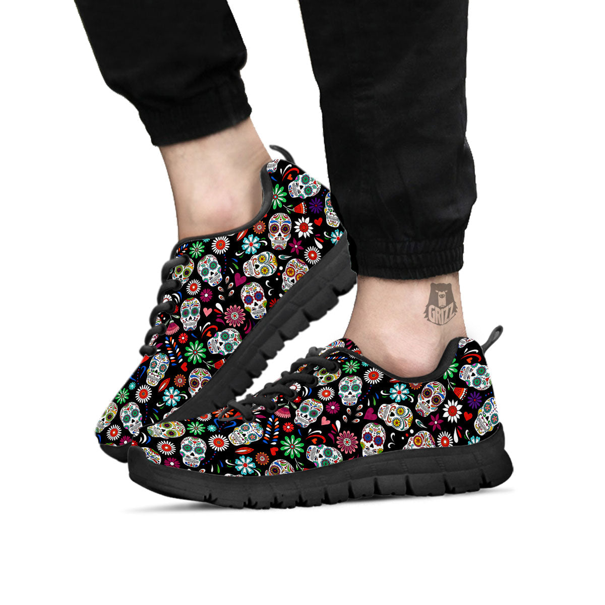 Skeleton Day Of The Dead Print Pattern Black Sneaker-grizzshop