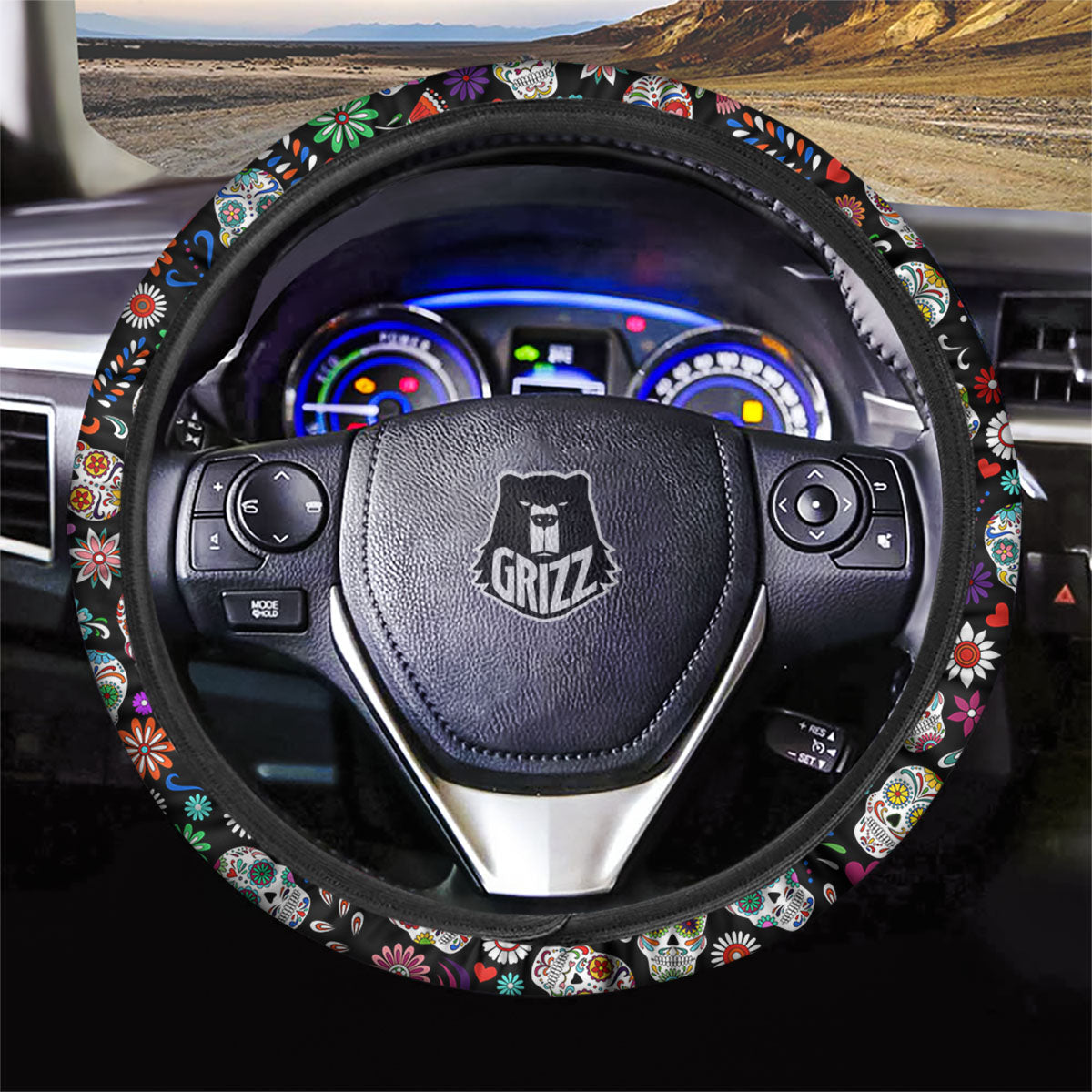 Skeleton Day Of The Dead Print Pattern Car Steering Wheel Cover-grizzshop