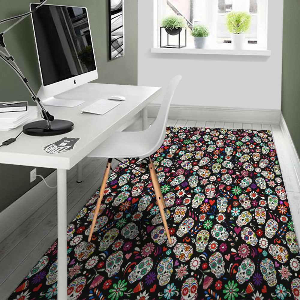 Skeleton Day Of The Dead Print Pattern Floor Mat-grizzshop