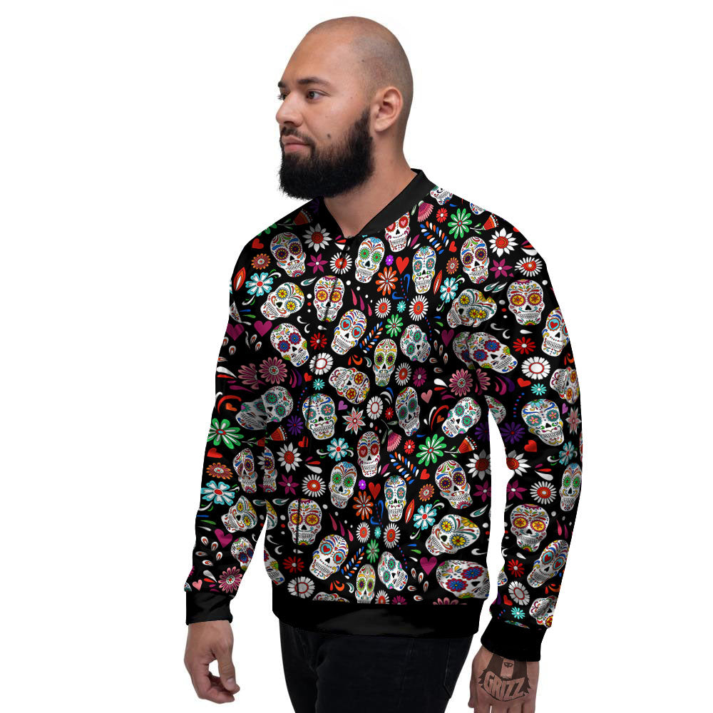 Skeleton Day Of The Dead Print Pattern Men's Bomber Jacket-grizzshop