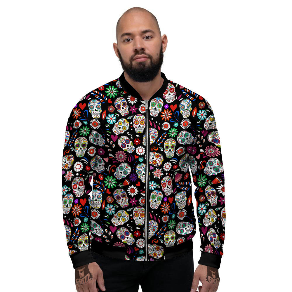 Skeleton Day Of The Dead Print Pattern Men's Bomber Jacket-grizzshop