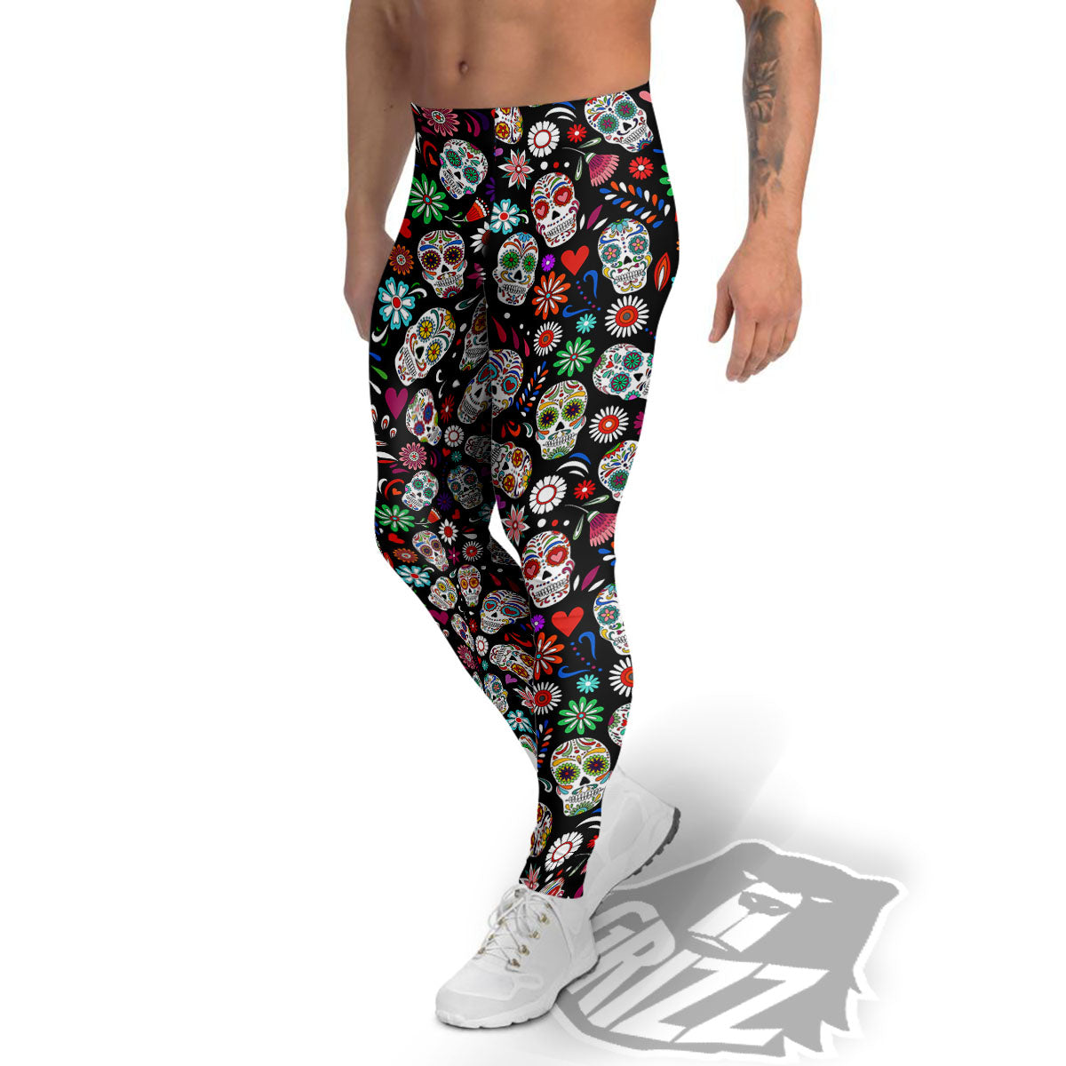 Skeleton Day Of The Dead Print Pattern Men's Leggings-grizzshop