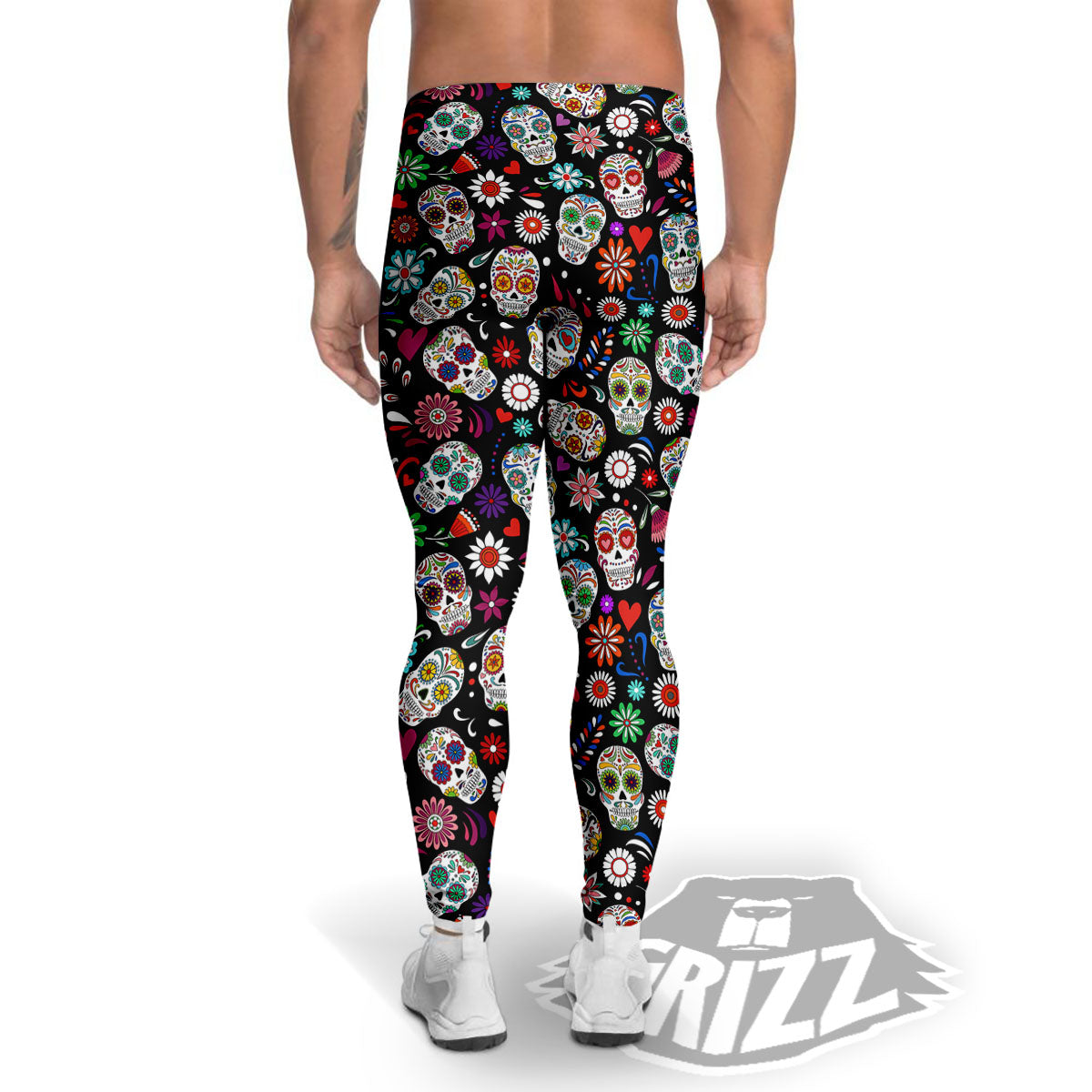 Skeleton Day Of The Dead Print Pattern Men's Leggings-grizzshop