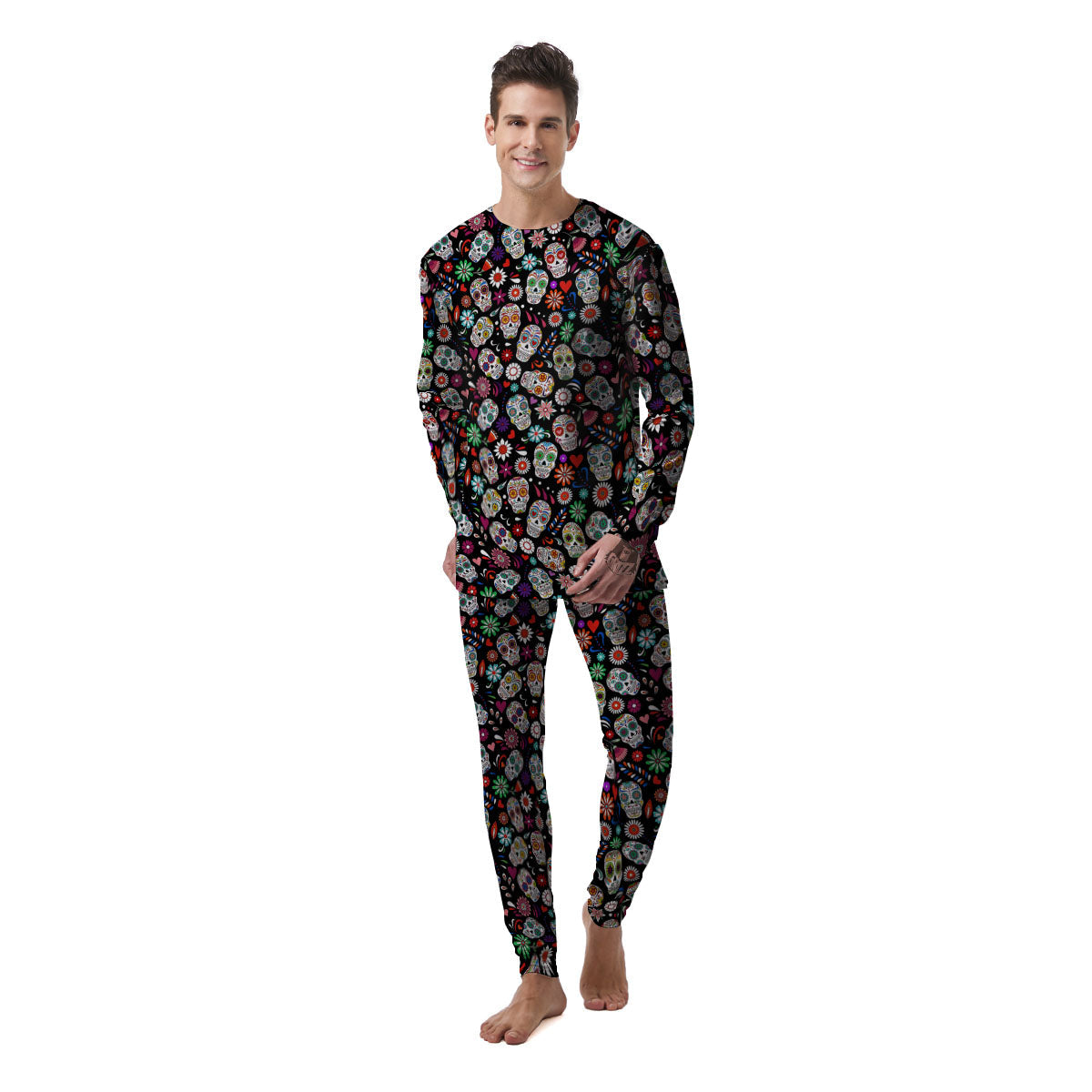 Skeleton Day Of The Dead Print Pattern Men's Pajamas-grizzshop