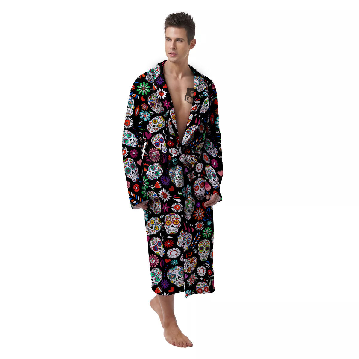 Skeleton Day Of The Dead Print Pattern Men's Robe-grizzshop