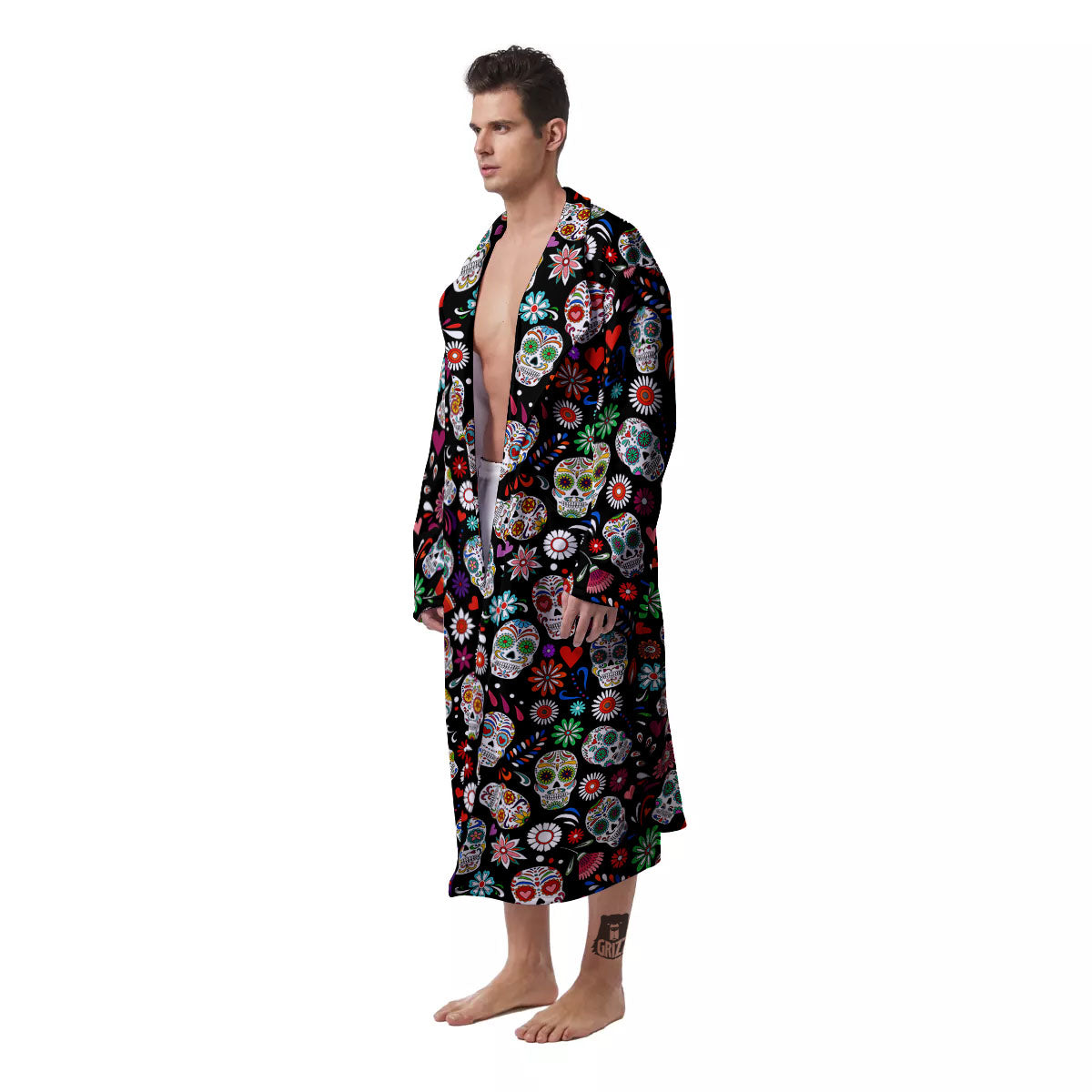 Skeleton Day Of The Dead Print Pattern Men's Robe-grizzshop