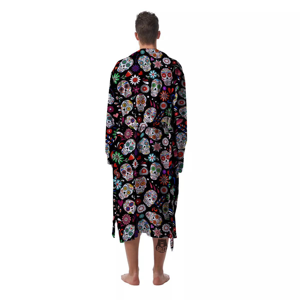 Skeleton Day Of The Dead Print Pattern Men's Robe-grizzshop
