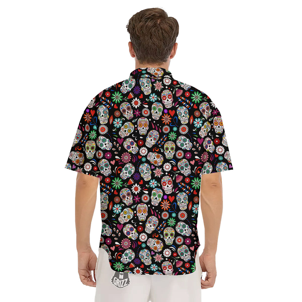 Skeleton Day Of The Dead Print Pattern Men's Short Sleeve Shirts-grizzshop