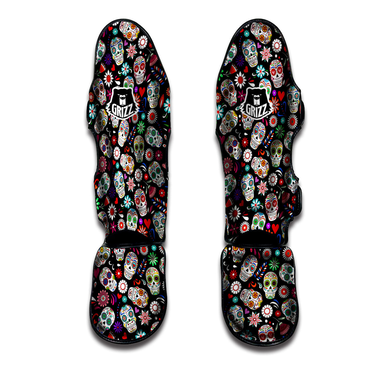 Skeleton Day Of The Dead Print Pattern Muay Thai Shin Guards-grizzshop
