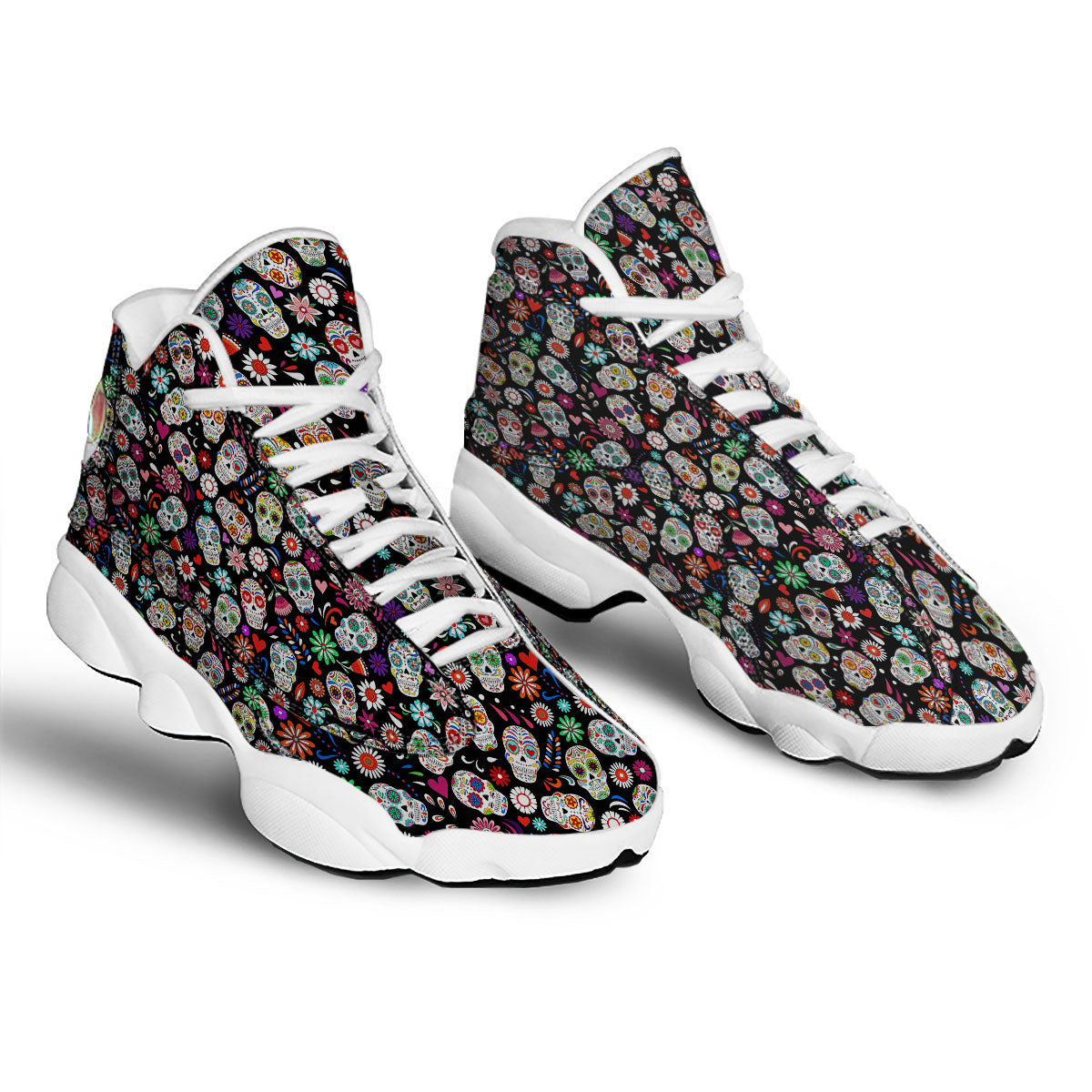 Skeleton Day Of The Dead Print Pattern White Basketball Shoes-grizzshop