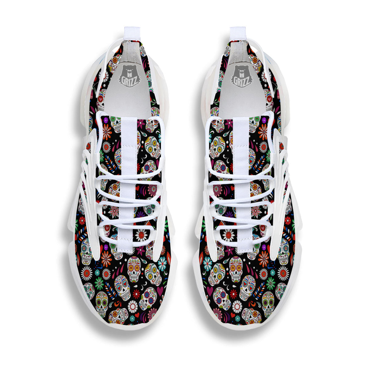 Skeleton Day Of The Dead Print Pattern White Gym Shoes-grizzshop